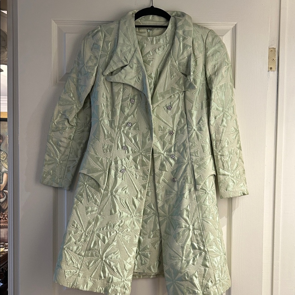 Elegant Mint Green Women's Coat & Dress Set